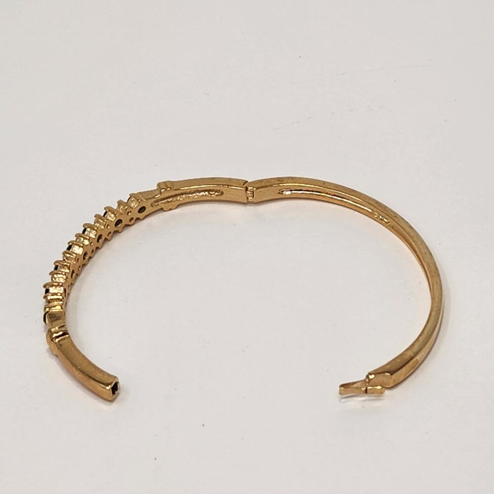 Blue Clear Crystal Gold Tone Bangle Hinged Bracelet Costume Jewelry Workwear - Picture 4 of 6